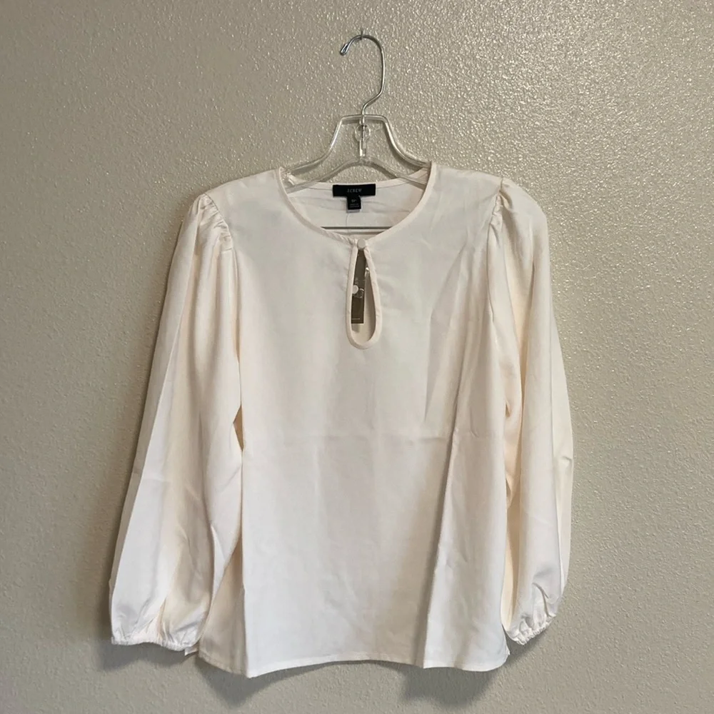 J.Crew Puff Sleeve Keyhole Crepe Blouse in Ivory (Size PXS)
